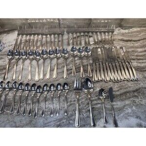 Wallace Continental Bead Flatware Set Service For 12 - 63 Pieces Gold Bead 18/10